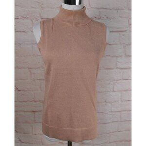 Cable & Gauge Sleeveless Turtleneck Sweater Top Womens S Metallic Knit Rose Gold